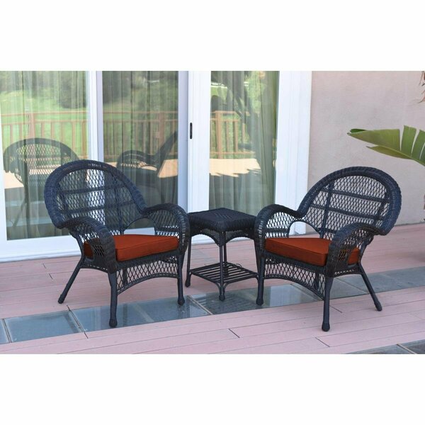 Jeco W00211-2-CES018 3 Piece Santa Maria Black Wicker Chair Set, Red Cushion W00211_2-CES018